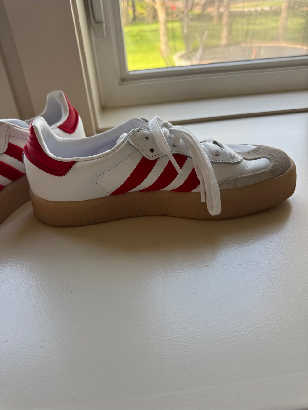 adidas Sambae White Sneakers with Red Stripes and Gum Sole - Picture 5 of 7